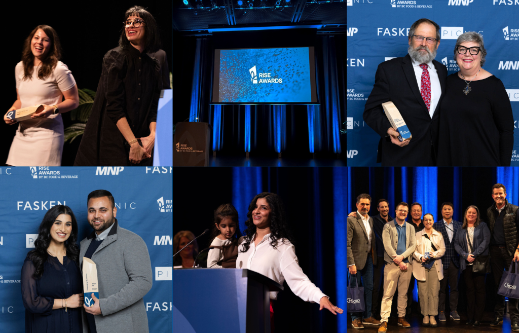 2024 Rise Awards winners featured on the podium and photographed at the step-and-repeat banner.