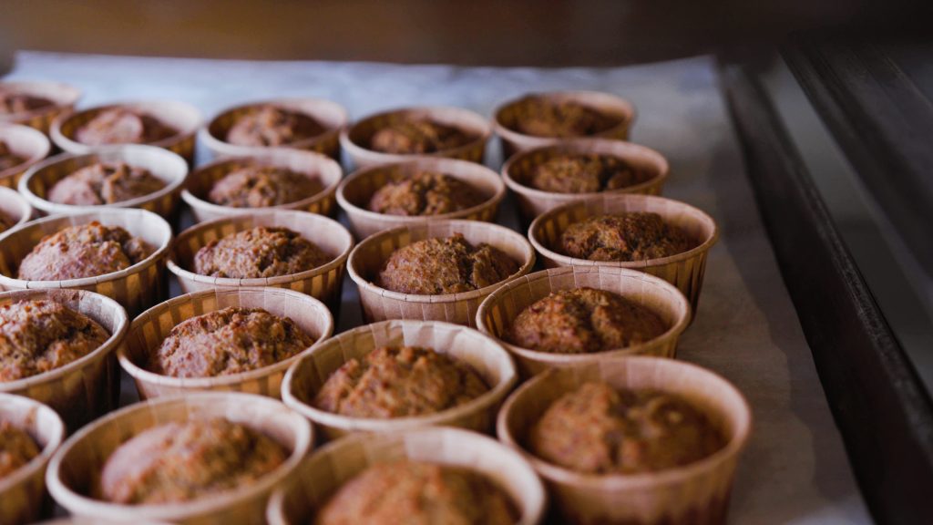 A tray of muffins cool on a rack at B.C. bakery.